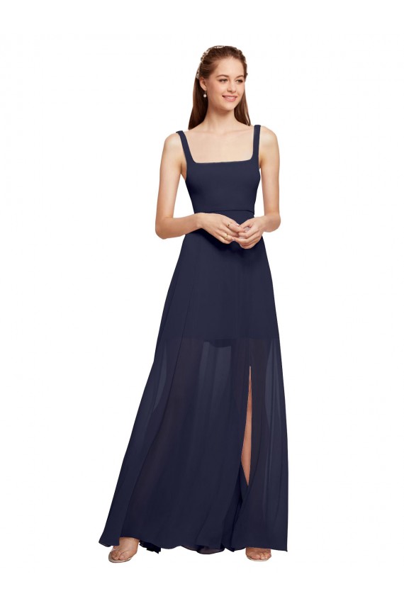 Dark Navy Chiffon Spaghetti Straps Long Sleeveless Bridesmaid Dress / Evening Dress Toowoomba
