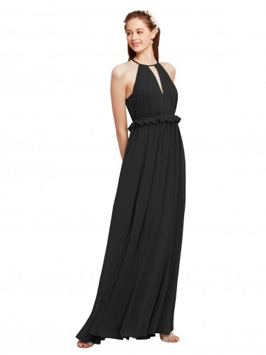 Keyhole Back Sheath Soft Chiffon Halter Neck Long Sleeveless Bridesmaid Dress Toowoomba