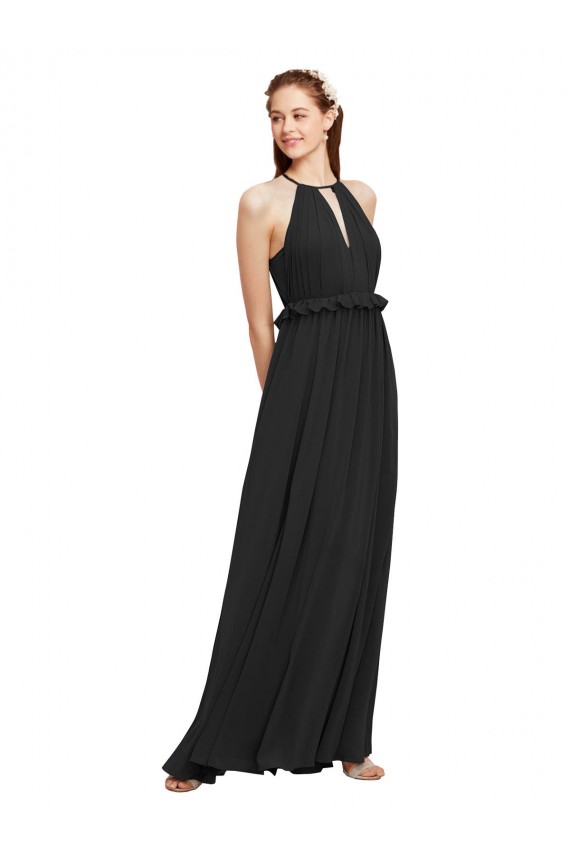 Keyhole Back Sheath Soft Chiffon Halter Neck Long Sleeveless Bridesmaid Dress Toowoomba