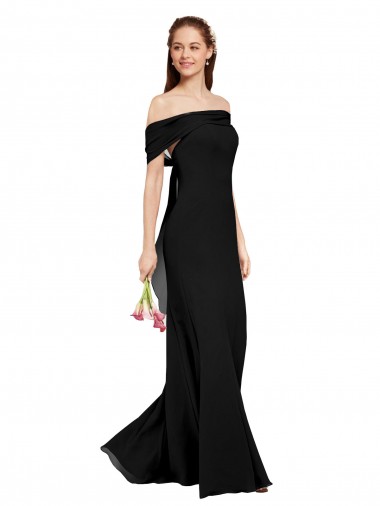 Black Soft Chiffon Off the Shoulder Long Sleeveless Prom Dress / Bridesmaid Dress Toowoomba