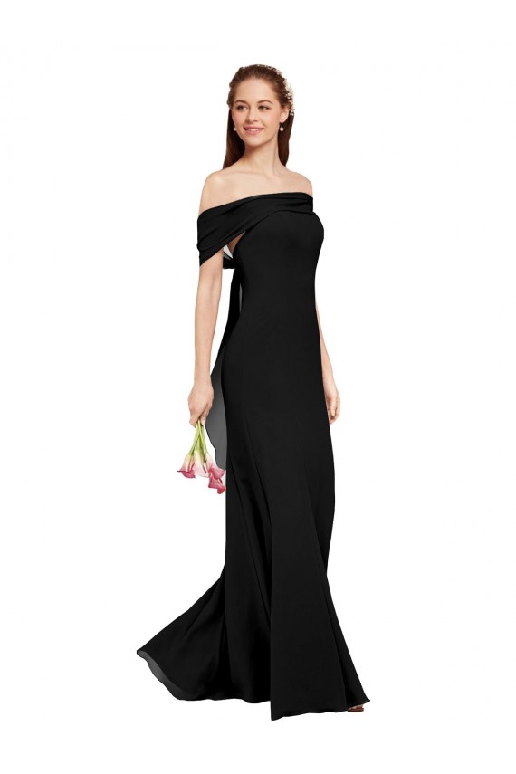 Black Soft Chiffon Off the Shoulder Long Sleeveless Prom Dress / Bridesmaid Dress Toowoomba