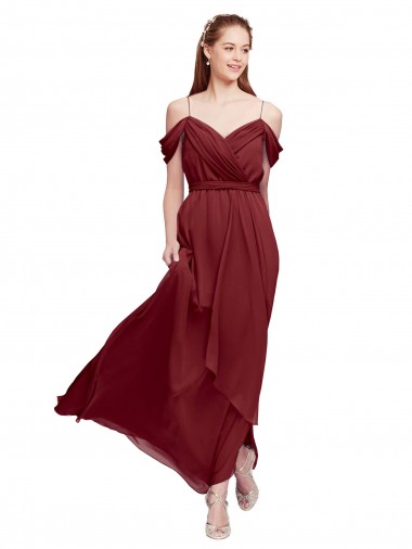 Burgundy Soft Chiffon Off the Shoulder Long Sleeveless Formal Dress / Bridesmaid Dress Toowoomba