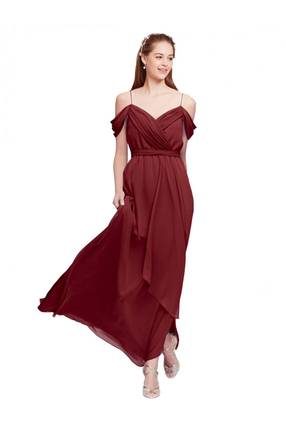 Burgundy Soft Chiffon Off the Shoulder Long Sleeveless Formal Dress / Bridesmaid Dress Toowoomba