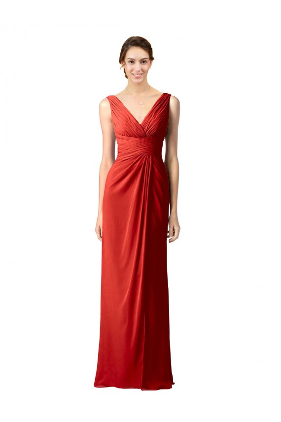 V-Back Red Soft Chiffon V-Neck Long Sleeveless Bridesmaid Dress Toowoomba