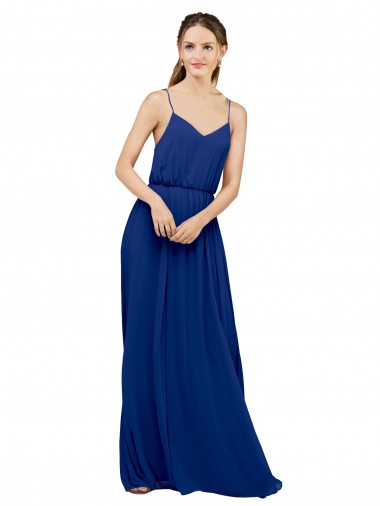 Royal Blue Chiffon Spaghetti Straps Long Sleeveless Bridesmaid Dress / Evening Dress Toowoomba