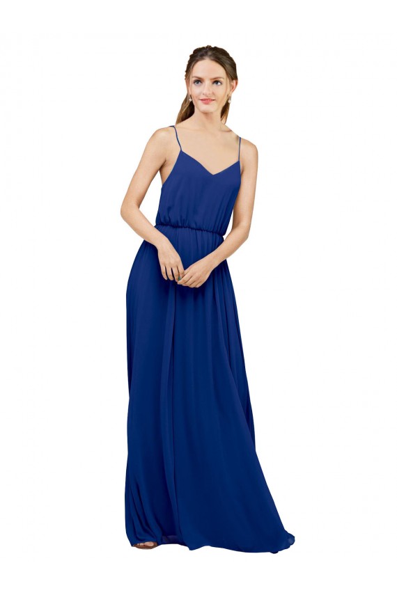 Royal Blue Chiffon Spaghetti Straps Long Sleeveless Bridesmaid Dress / Evening Dress Toowoomba