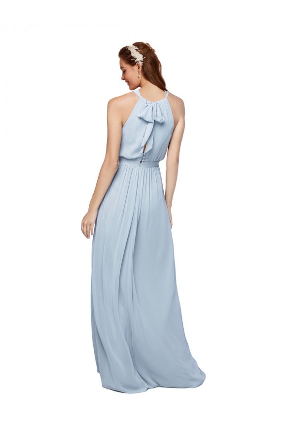 Royal Blue Soft Chiffon High Neck Long Sleeveless Bridesmaid Dress Toowoomba