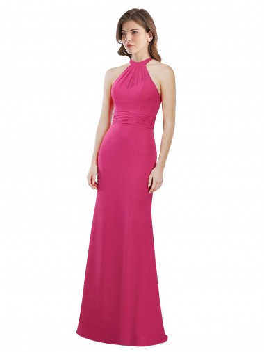 Open Back Ruby Soft Chiffon Halter Neck Long Sleeveless Bridesmaid Dress Toowoomba