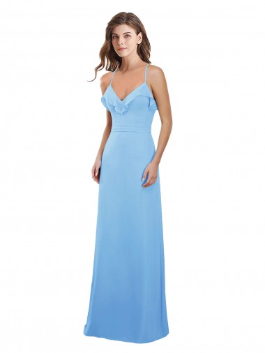 Keyhole Back Periwinkle Soft Chiffon Spaghetti Straps Long Sleeveless Bridesmaid Dress Toowoomba