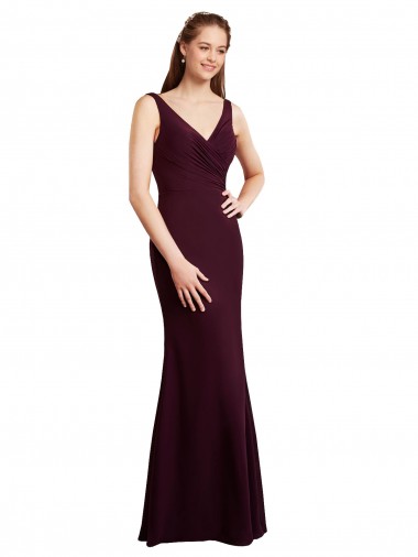V-Back Burgundy Gold Soft Chiffon V-Neck Long Sleeveless Bridesmaid Dress Toowoomba