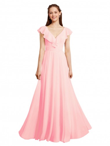 V-Back Chiffon V-Neck Long Cap Sleeves Bridesmaid Dress / Evening Gowns Toowoomba