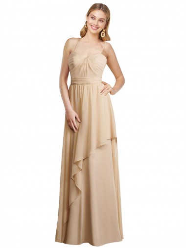 Open Back Champagne Soft Chiffon Spaghetti Straps Long Sleeveless Bridesmaid Dress Toowoomba