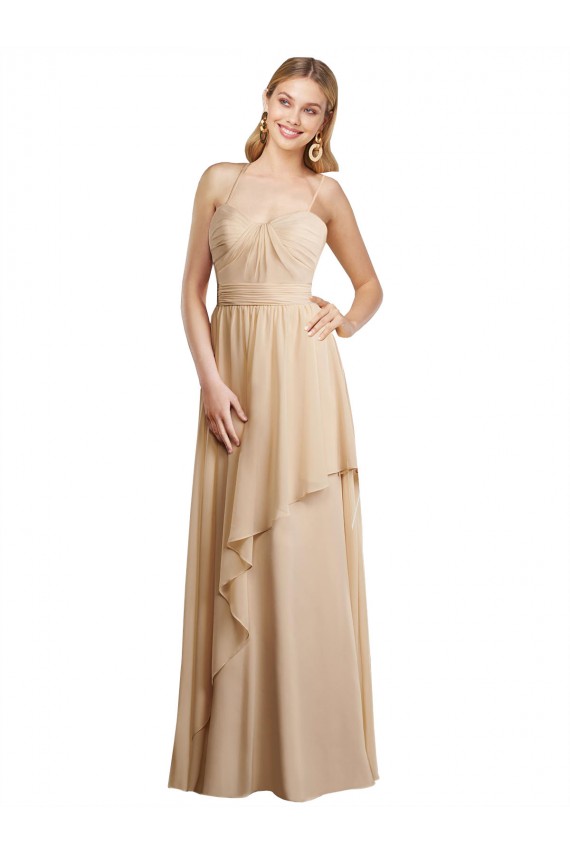 Open Back Champagne Soft Chiffon Spaghetti Straps Long Sleeveless Bridesmaid Dress Toowoomba