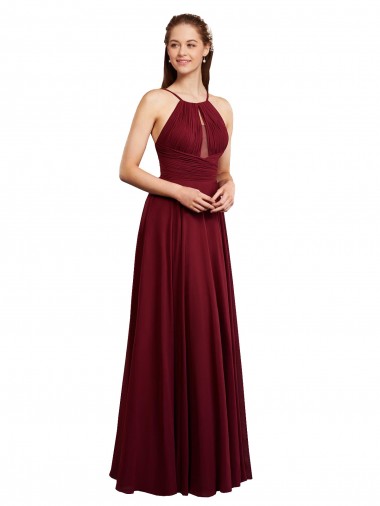 Open Back Burgundy Chiffon Spaghetti Straps Long Sleeveless Bridesmaid Dress / Evening Dress Toowoomba