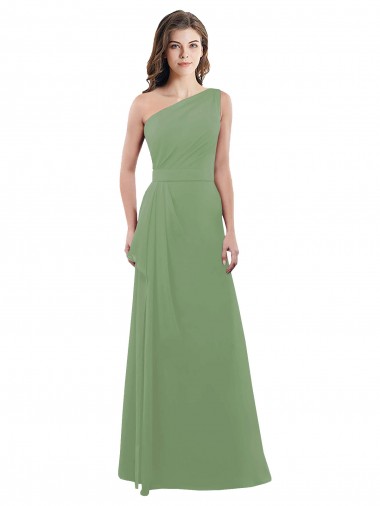 Seagrass Soft Chiffon One Shoulder Long Sleeveless Bridesmaid Dress Toowoomba