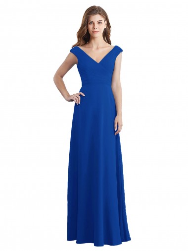 Royal Blue Chiffon V-Neck Long Sleeveless Bridesmaid Dress / Evening Dress Toowoomba