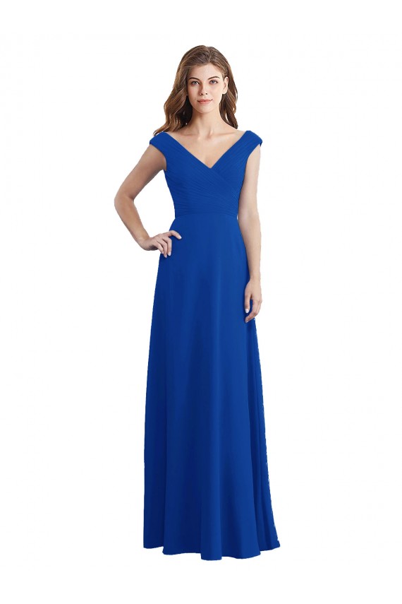 Royal Blue Chiffon V-Neck Long Sleeveless Bridesmaid Dress / Evening Dress Toowoomba