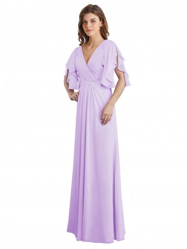 V-Back Soft Chiffon V-Neck Long Split Sleeves Bridesmaid Dress Toowoomba