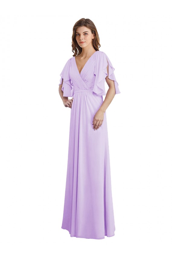 V-Back Soft Chiffon V-Neck Long Split Sleeves Bridesmaid Dress Toowoomba