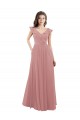 V-Back Dusty Pink Soft Chiffon V-Neck Long Cap Sleeves Bridesmaid Dress Toowoomba