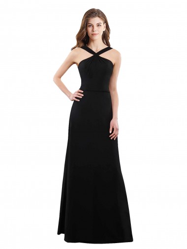 Open Back Black Soft Chiffon Halter Neck Long Sleeveless Bridesmaid Dress Toowoomba