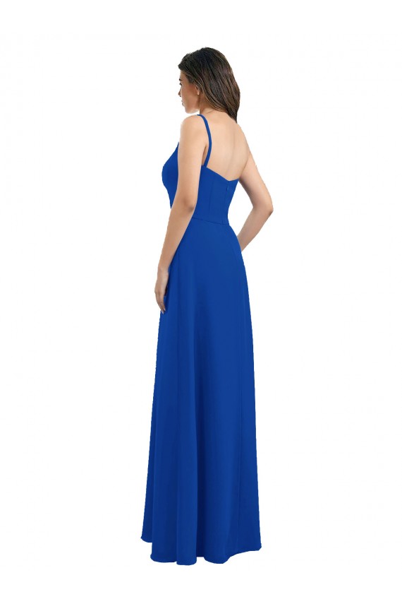 Low Back Soft Chiffon One Shoulder Long Sleeveless Bridesmaid Dress Toowoomba