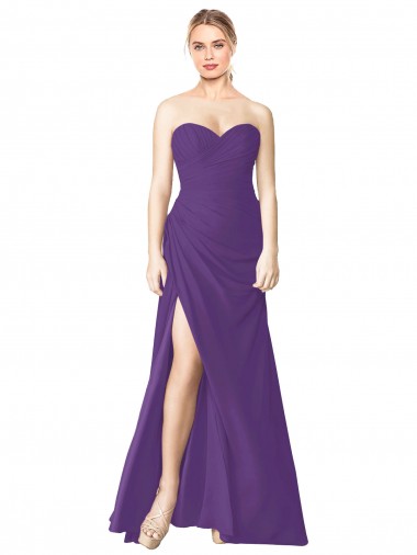 Low Back Plum Purple Soft Chiffon Sweetheart Long Sleeveless Bridesmaid Dress Toowoomba