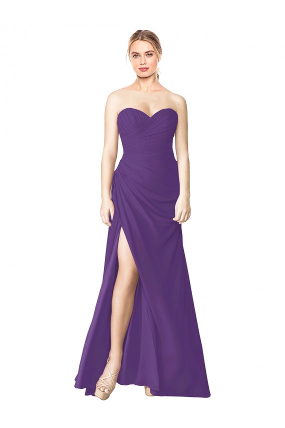 Low Back Plum Purple Soft Chiffon Sweetheart Long Sleeveless Bridesmaid Dress Toowoomba