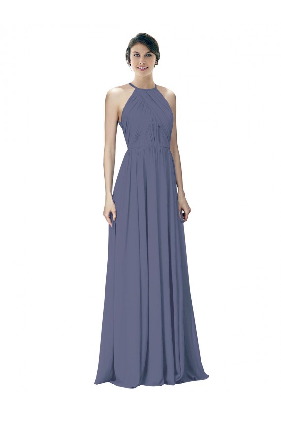 Open Back Silver Stone Soft Chiffon Halter Neck Long Sleeveless Formal Dress / Bridesmaid Dress Toowoomba