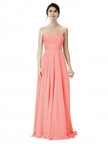 Peach Soft Chiffon Strapless Long Sleeveless Bridesmaid Dress Toowoomba