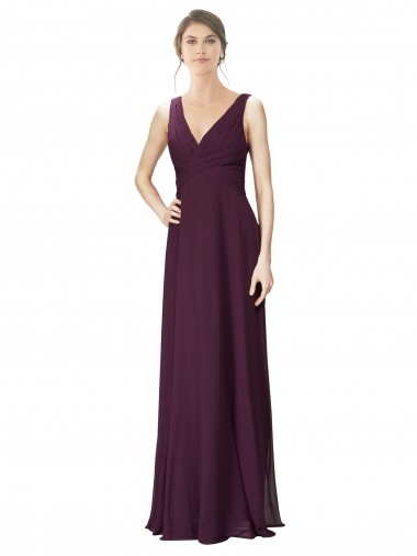 Soft Chiffon & Lace V-Neck Long Sleeveless Bridesmaid Gown Toowoomba