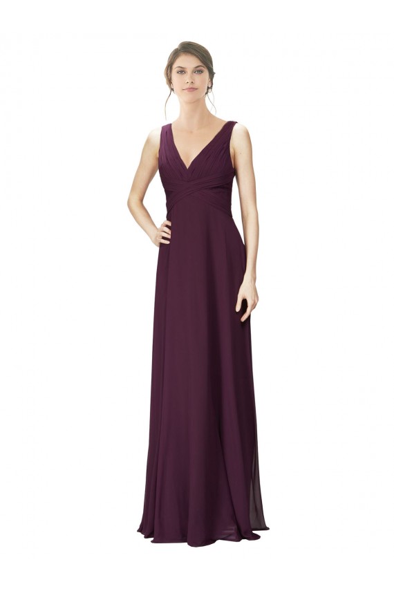 Soft Chiffon & Lace V-Neck Long Sleeveless Bridesmaid Gown Toowoomba
