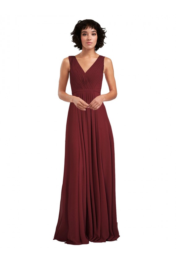 V-Back A-Line Soft Chiffon V-Neck Long Sleeveless Bridesmaid Dress Toowoomba