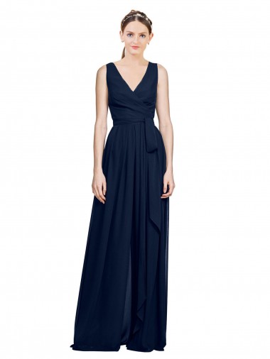 Dark Navy Chiffon V-Neck Long Sleeveless Wedding Party Dress Toowoomba