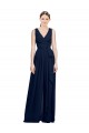 Dark Navy Chiffon V-Neck Long Sleeveless Wedding Party Dress Toowoomba