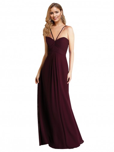 Keyhole Back Chiffon Spaghetti Straps Long Sleeveless Wedding Party Dress Toowoomba