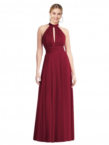 Open Back Burgundy Soft Chiffon Halter Neck Long Sleeveless Semi Formal Evening Dress / Bridesmaid Dress Toowoomba