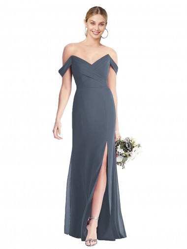 Open Back Soft Chiffon Off the Shoulder Long Sleeveless Bridesmaid Dress Toowoomba