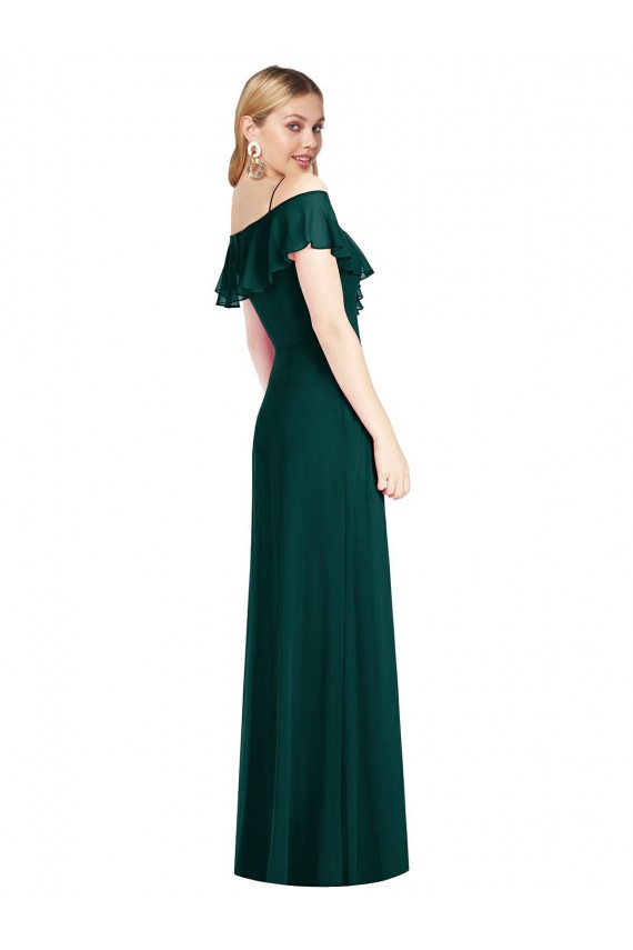 Ever Green Soft Chiffon Spaghetti Straps Long Cold Shoulder Semi Formal Evening Dress / Bridesmaid Dress Toowoomba