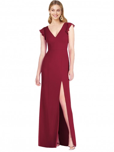 Tie Back Soft Chiffon V-Neck Long Ruffle Sleeves Bridesmaid Dress Toowoomba