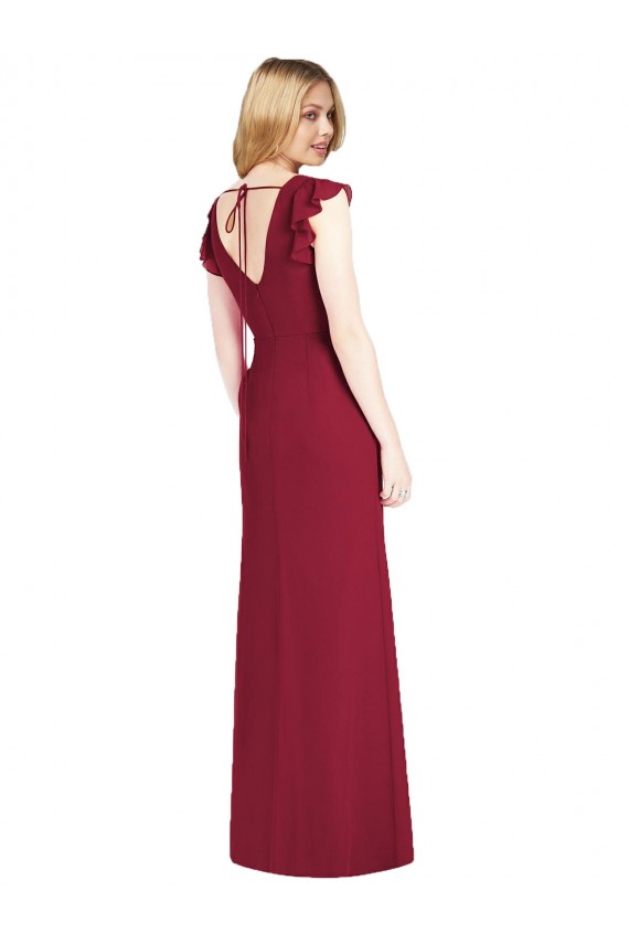Tie Back Soft Chiffon V-Neck Long Ruffle Sleeves Bridesmaid Dress Toowoomba