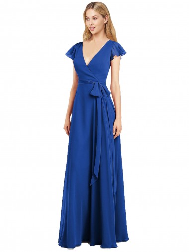 Lxue Chiffon V-Neck Long Flutter Sleeves Bridesmaid Dress Toowoomba