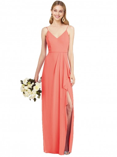 Coral Soft Chiffon Spaghetti Straps Long Sleeveless Formal Dress / Bridesmaid Dress Toowoomba