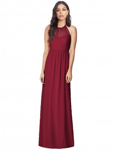 Burgundy Soft Chiffon Halter Neck Long Sleeveless Bridesmaid Dress Toowoomba