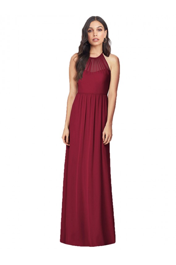 Burgundy Soft Chiffon Halter Neck Long Sleeveless Bridesmaid Dress Toowoomba