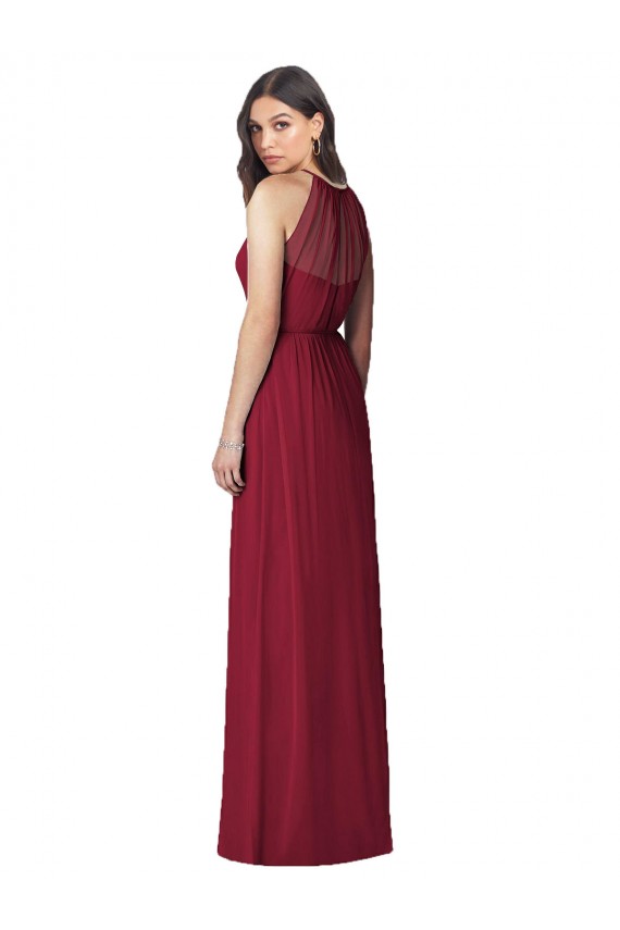 Burgundy Soft Chiffon Halter Neck Long Sleeveless Bridesmaid Dress Toowoomba
