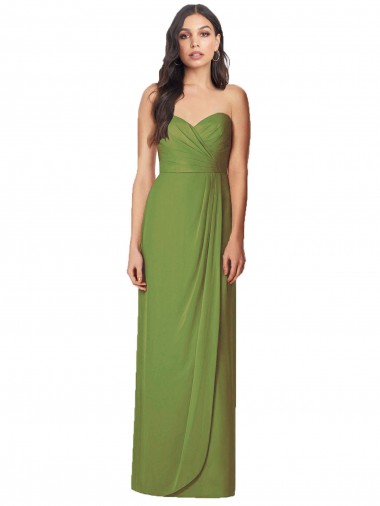 Olive Green Soft Chiffon Sweetheart Long Sleeveless Bridesmaid Dress Toowoomba