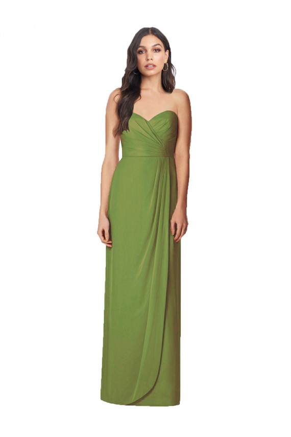 Olive Green Soft Chiffon Sweetheart Long Sleeveless Bridesmaid Dress Toowoomba