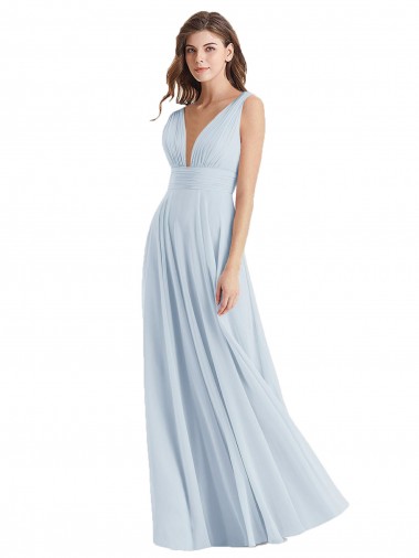 Tie Back Lxue Chiffon V-Neck Long Sleeveless Bridesmaid Dress Toowoomba