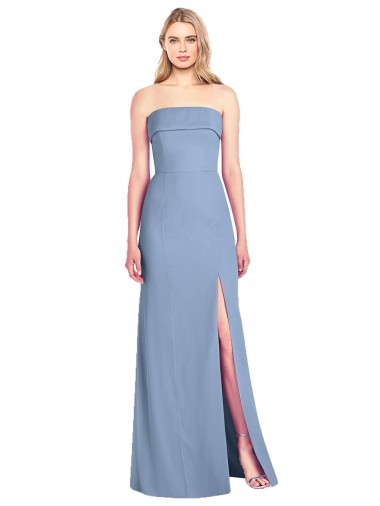 Dusty Blue Soft Chiffon Strapless Long Sleeveless Bridesmaid Dress Toowoomba